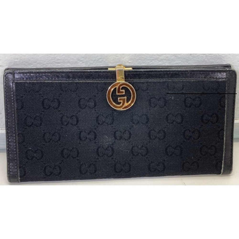 GUCCI Vintage Black Leather and Fabric Wallet